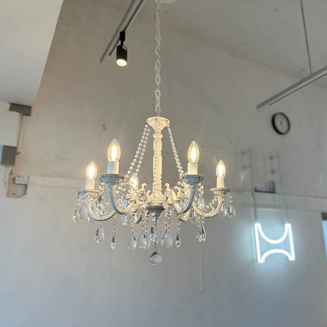 【即納】ホワイトアンティーククリスタルシャンデリア
