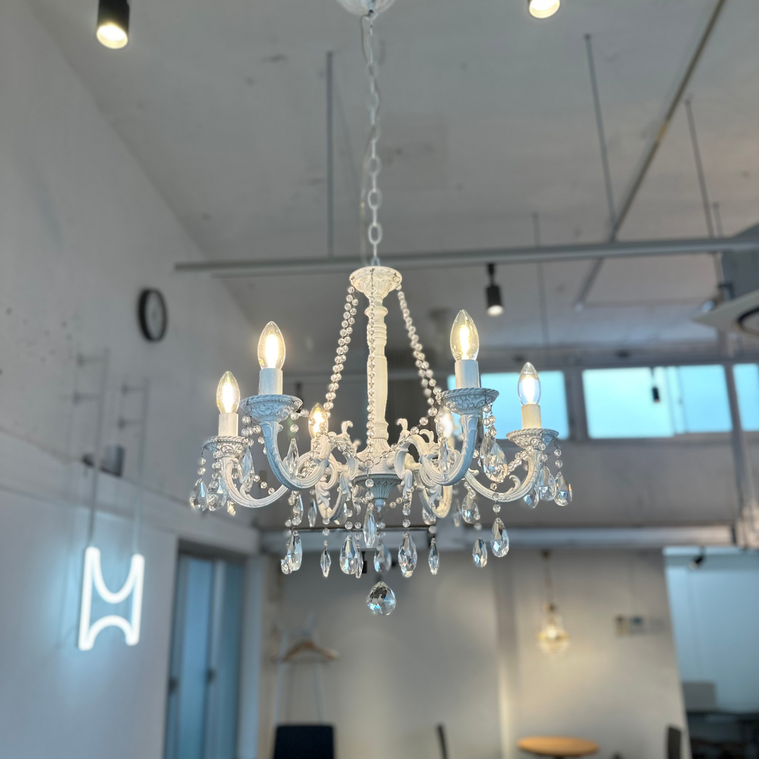 【即納】ホワイトアンティーククリスタルシャンデリア