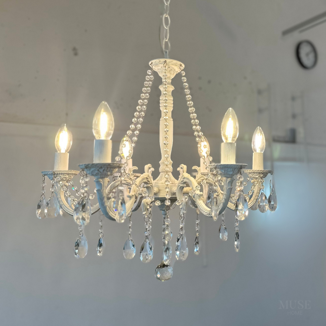 【即納】ホワイトアンティーククリスタルシャンデリア