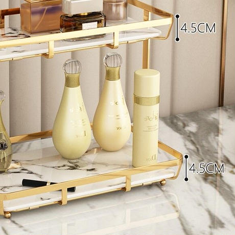 ゴールド×マーブル柄2段コスメ収納ラック