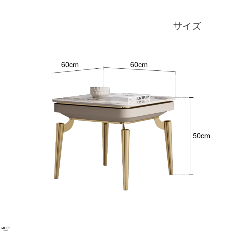 大理石シャンパンゴールドソファサイドテーブル