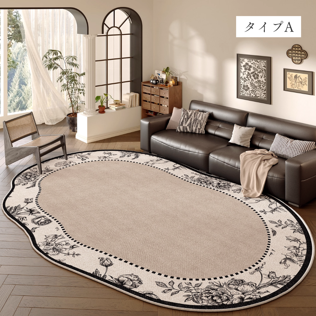 67×109 淡いブラウン×優しい水色 ボタニカル トルコヴィンテージラグ