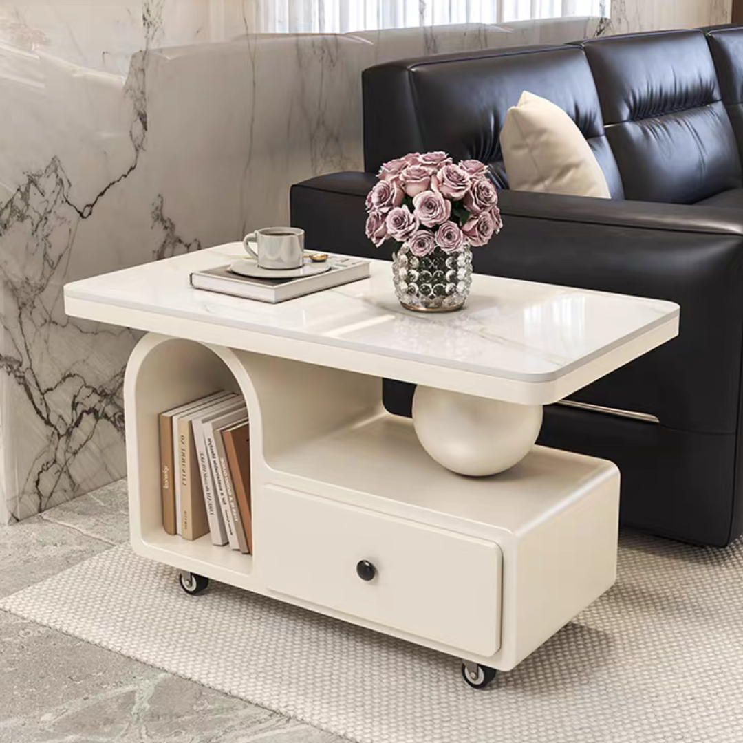 大理石調アーチストレージローテーブル