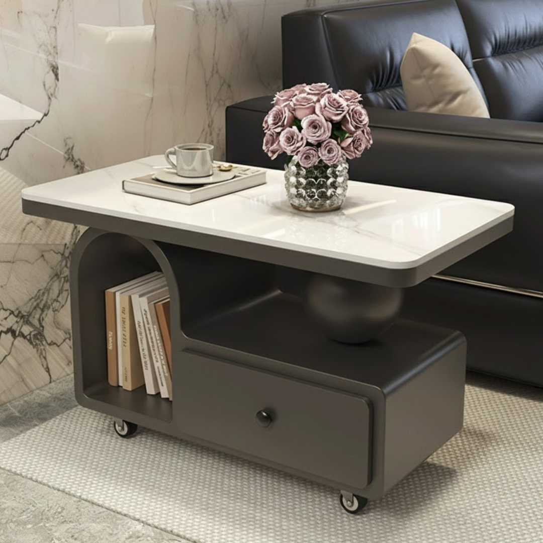 大理石調アーチストレージローテーブル