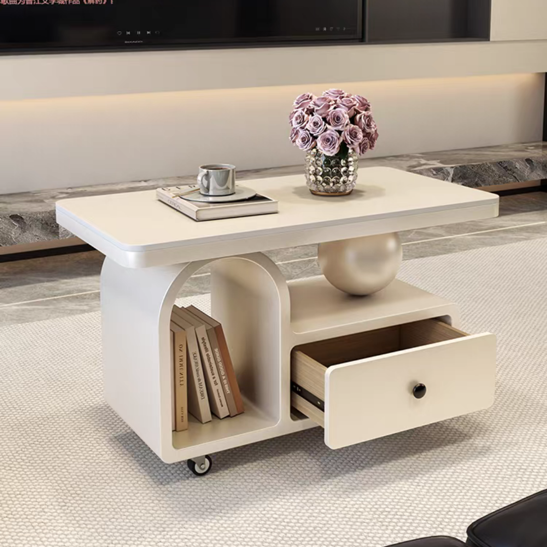 大理石調アーチストレージローテーブル