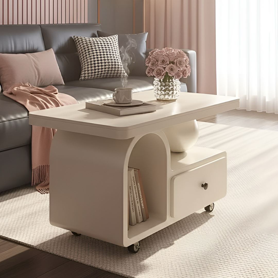 大理石調アーチストレージローテーブル