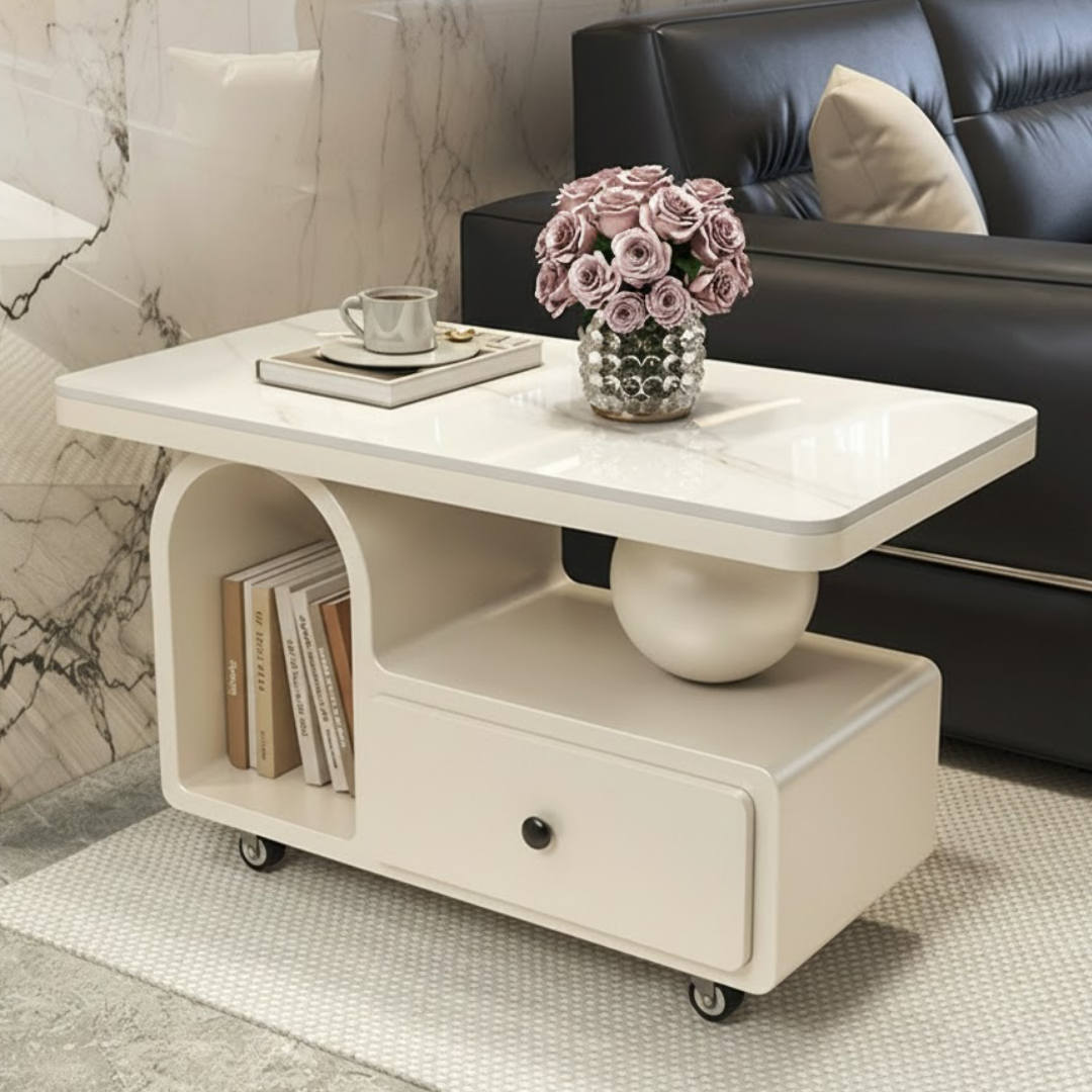 大理石調アーチストレージローテーブル